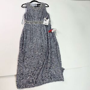 Mac Duggal Dress Womens 8 Column Midi Cocktail Dress In Steel Blue 10739 NEW